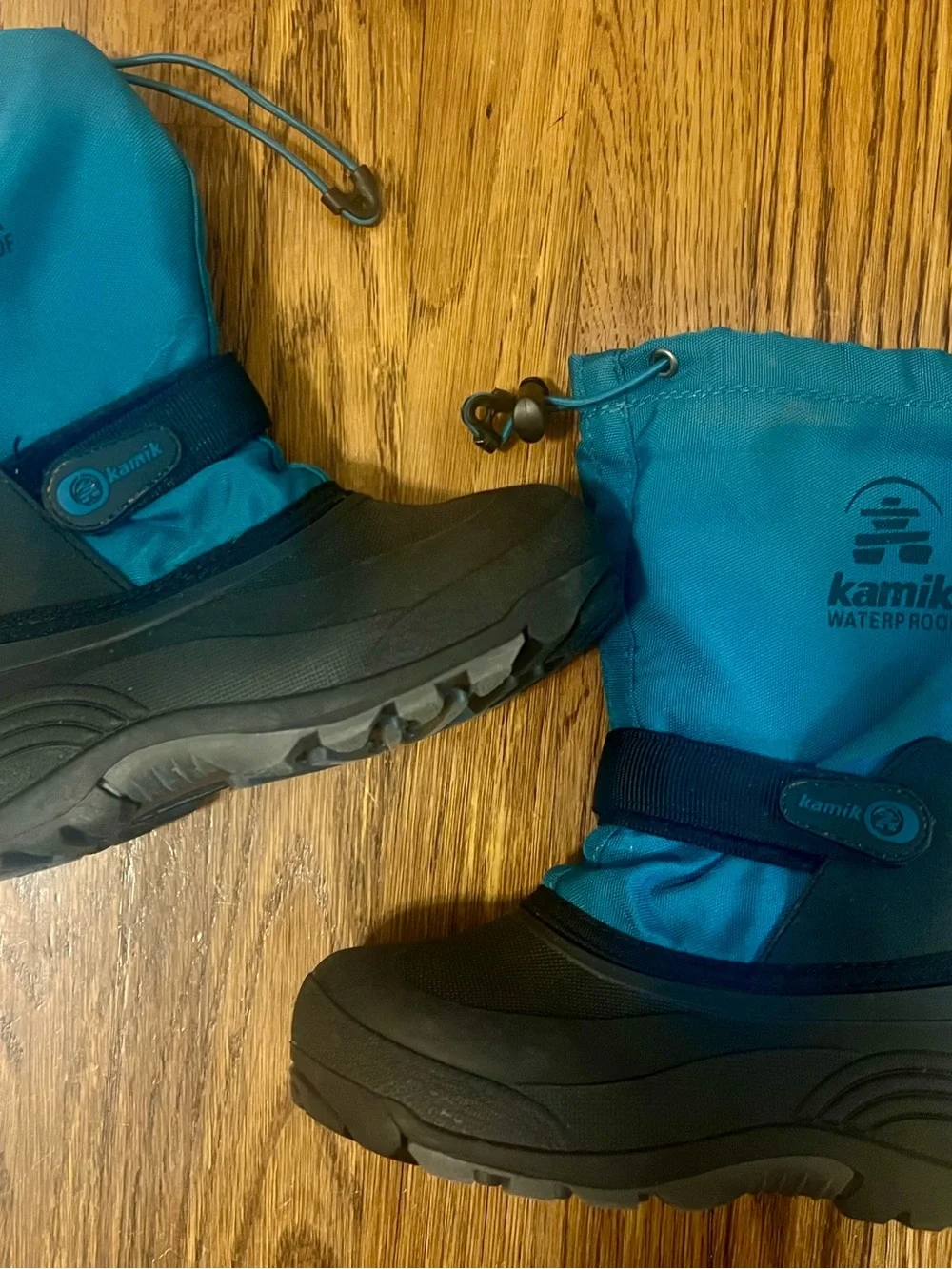 Kamik Teal and Black Kids Waterproof Snow Boots